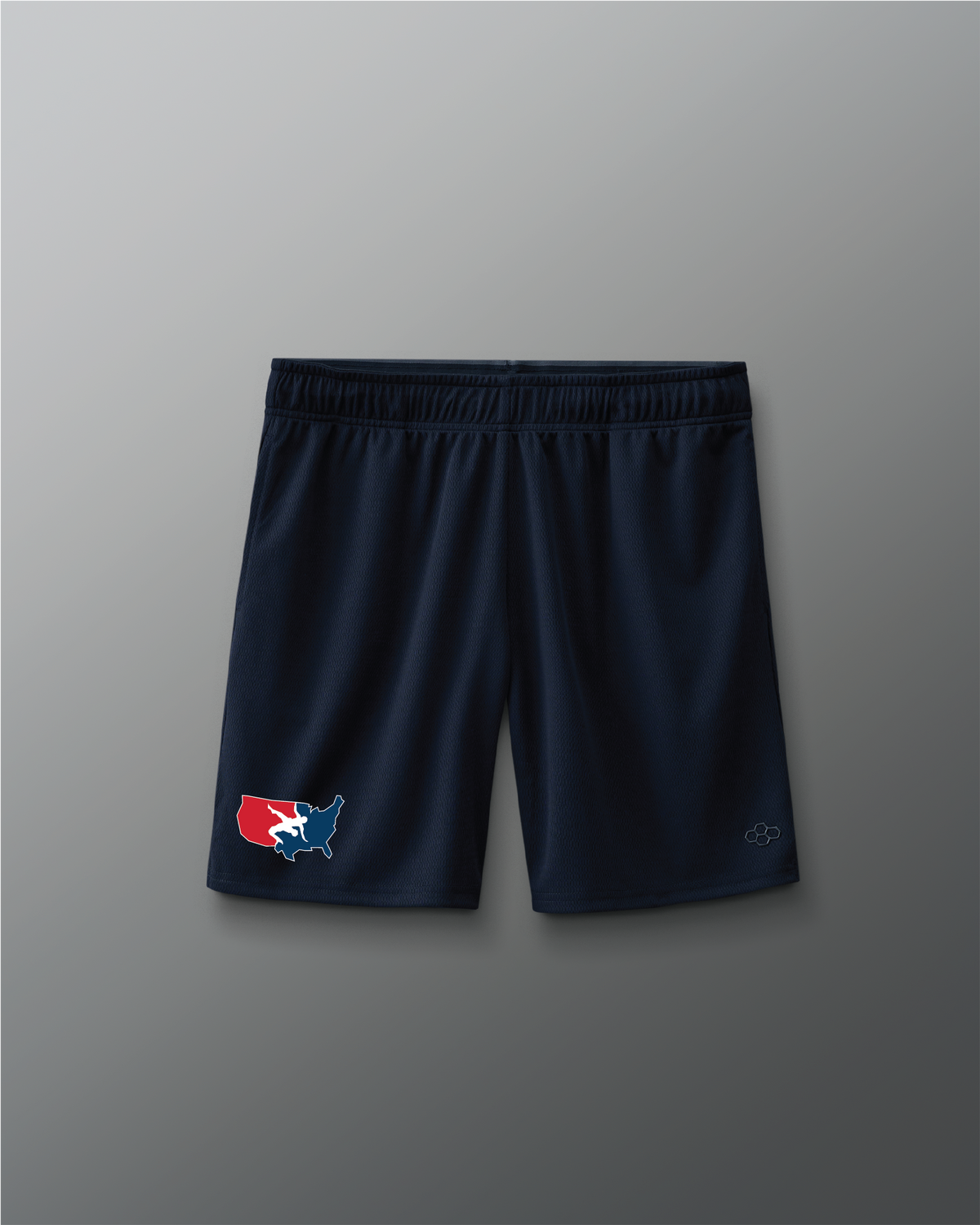 VIK - USA Wrestling Map Logo 7" Mesh Shorts - Navy
