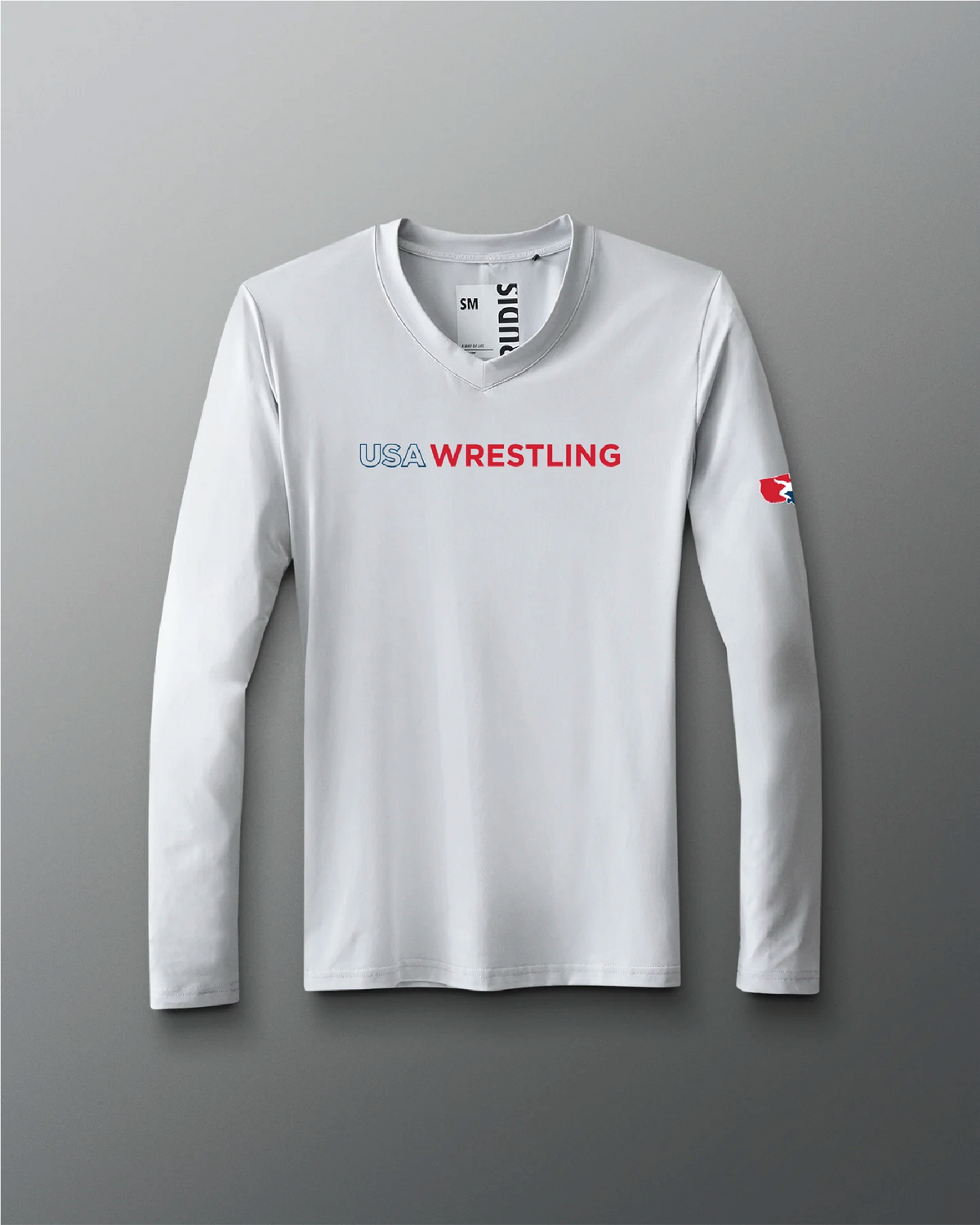 VIK - USA Wrestling Wordmark Performance Women's V-Neck Long Sleeve - Lunar Gray