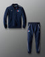 Navy tracksuit with logo on a gradient background