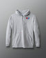 A light gray pullover hoodie displayed against a red-to-blue gradient background. The hoodie features a front kangaroo pocket, ribbed cuffs, and a drawstring hood. On the upper left chest, there's a small white hexagonal RUDIS logo. On the right chest, a red, white, and blue USA Wrestling logo shows a wrestler in action over a map of the United States. Below the pocket, centered on the lower torso, is small text reading "USA WRESTLING" in black and red font.