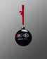 Black ornament with red, white, and blue design and 'Dream Big' text on a gray background