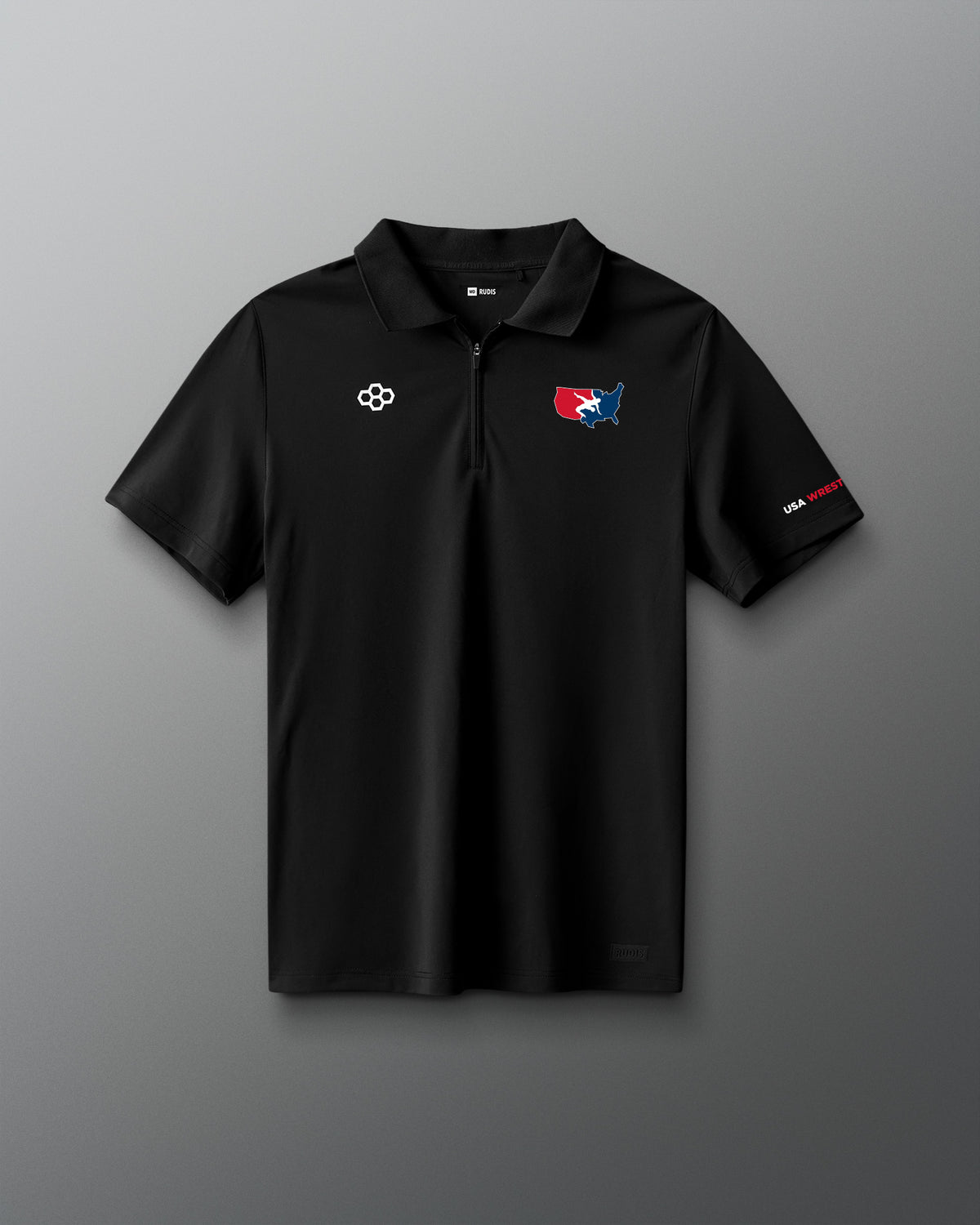 USA Wrestling Map Stretch Pique Zip Polo