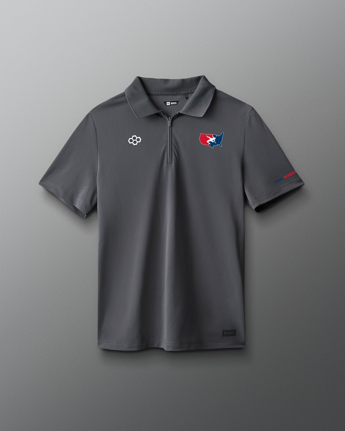 USA Wrestling Map Stretch Pique Zip Polo