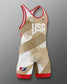 Freestyle Wrestling singlet with 'USA' and flag design on a red and blue gradient background