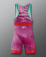 Pink and red Freestyle Wrestling Singlet with 'USA' branding on a gray background