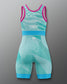 Teal and pink freestyle wrestling singlet with 'USA' branding on a gradient background