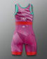 Pink and red freestyle wrestling singlet with 'USA' branding on a gray background