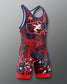 Freestyle Wrestling singlet with red, blue, and white design on a gray background