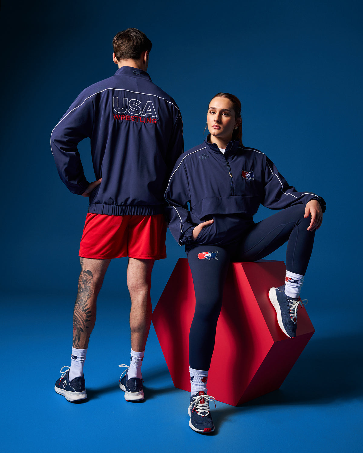 USA Wrestling Logo Piped 1/4 Zip Windbreaker