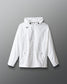 White jacket with a brand logo on a gray background