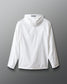White jacket with brand logo on a gray background