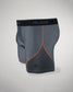 A pair of mens athletic boxer briefs in dark gray featuring a snug fit orange accent stitching and a breathable design for comfort and performance