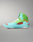 RUDIS Scooby-Doo Colt 4.0 wrestling shoe inner side view featuring The Mystery Machine lettering, turquoise and green panels, white laces, and orange floral accents.