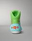 Rear view of the RUDIS Scooby-Doo Colt 4.0 wrestling shoe featuring a green padded ankle collar, turquoise heel, orange floral graphics, and white outsole.