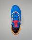 Top view of RUDIS Wonder Woman Hildebrandt 2.0 women's wrestling shoe, featuring blue laces, gold trim, red Wonder Woman tongue branding and printed insole.