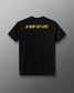 Back of the RUDIS Batman Icon Elite Super Soft T-Shirt in black with yellow A WAY OF LIFE graphic across the shoulders.
