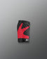 Black and red athletic shorts on a gray background