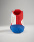 A vibrant pair of red white and blue athletic shoes designed for active performance showcasing unique design elements and textures