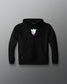 Black hoodie with a graphic design on a gray background
