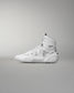 White high-top wrestling shoe on a gray background