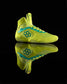 A vibrant pair of yellow sports shoes with turquoise accents featuring a high-top design and textured sole for enhanced grip and support during athletic activities