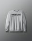 A navy blue youth crewneck sweatshirt with the text 'WRESTLING' printed in large white letters on the front.