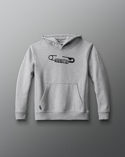 A black hoodie with white stripes and a white 'RUDIS' logo on the front.