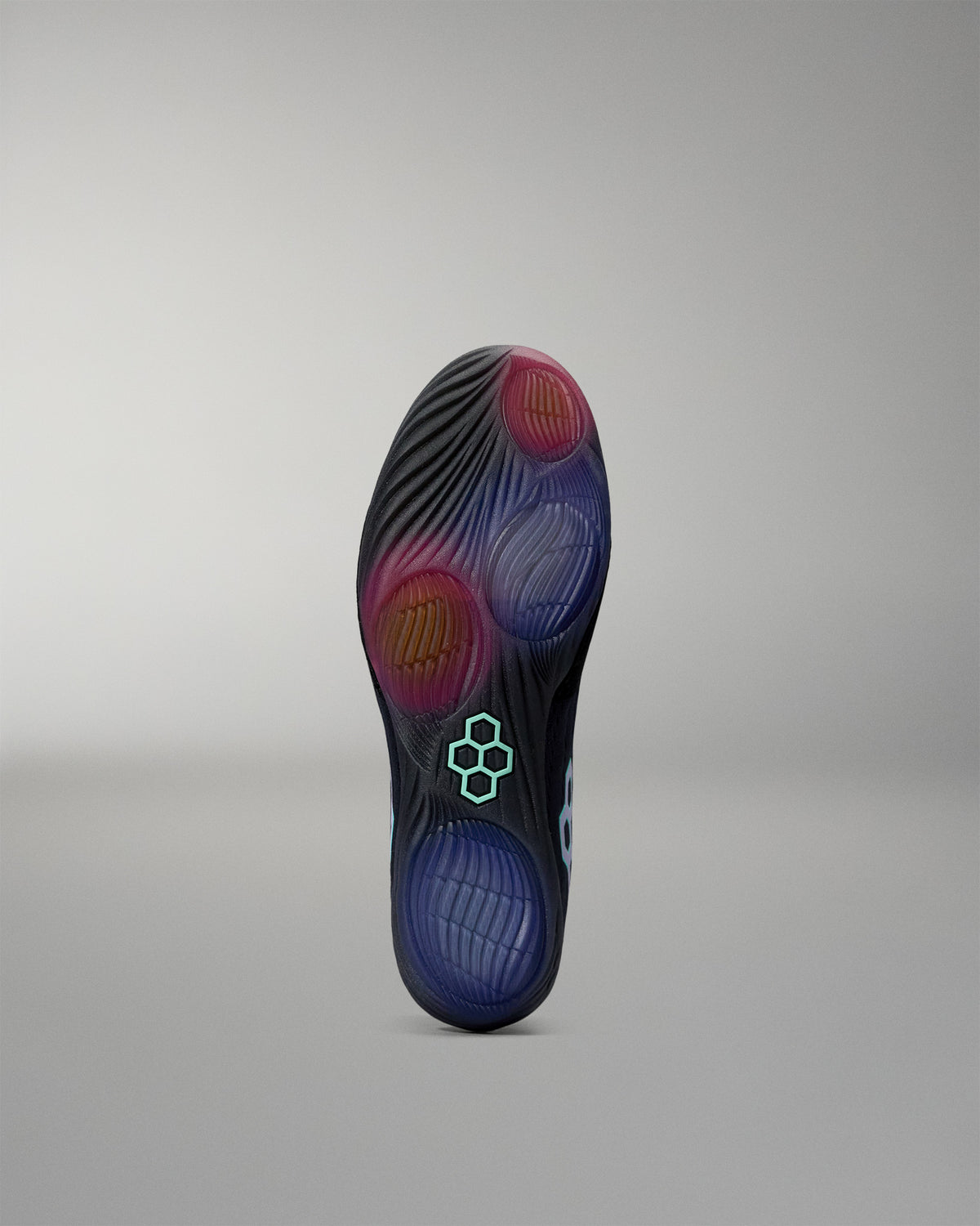 Cushioned shoe sole with a brand logo on a gray background
