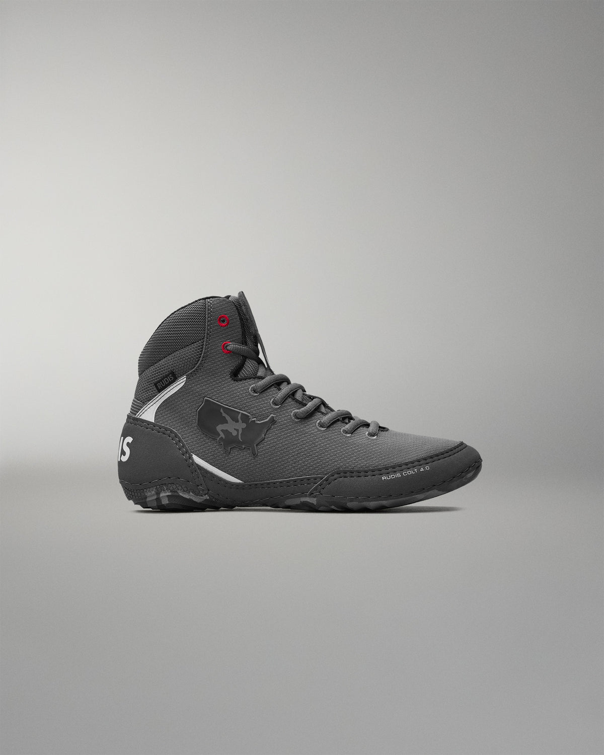 Gray wrestling shoe on a gray background