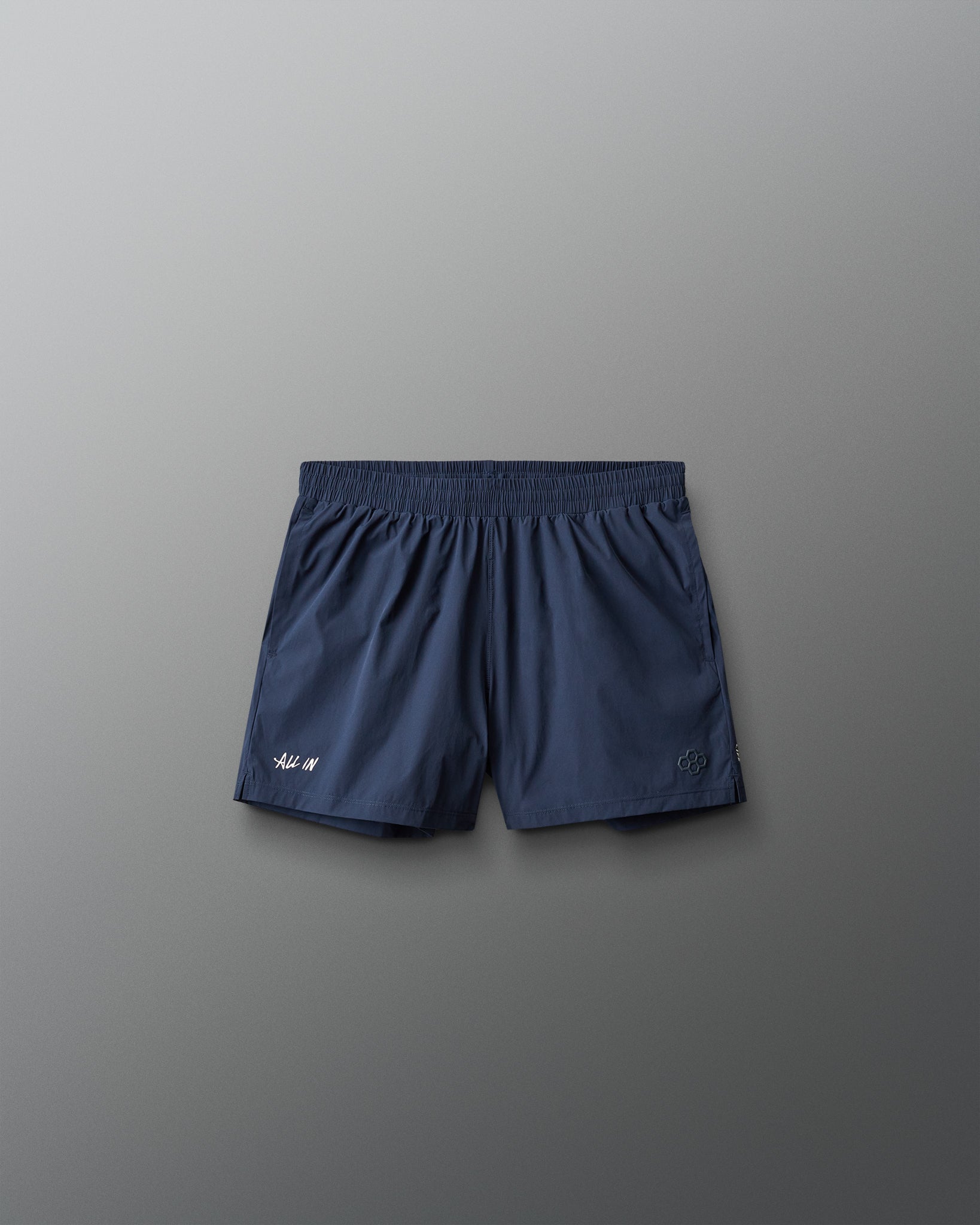 Navy blue shorts on a gray background