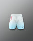 White shorts with floral design on a gray background