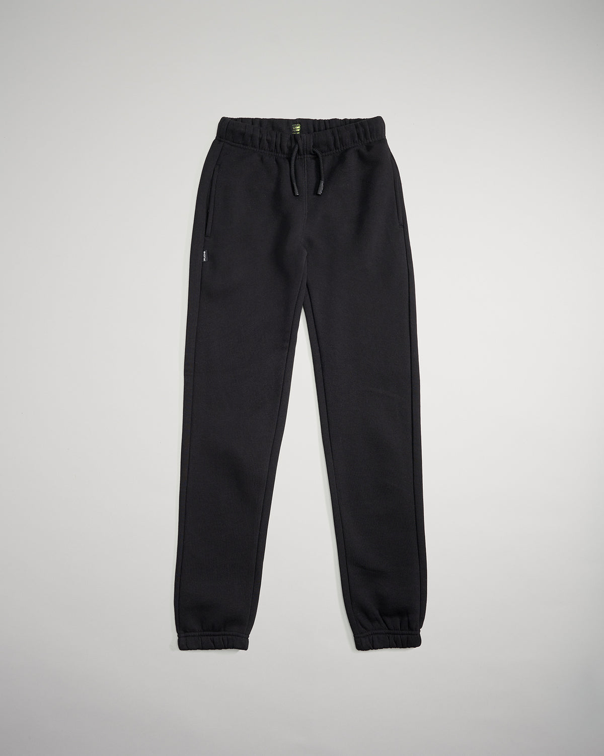A pair of sleek black sweatpants with an elastic waistband and tapered legs perfect for both lounging and exercise