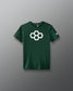 A black youth-sized t-shirt with a white graphic quadhex design on the front.