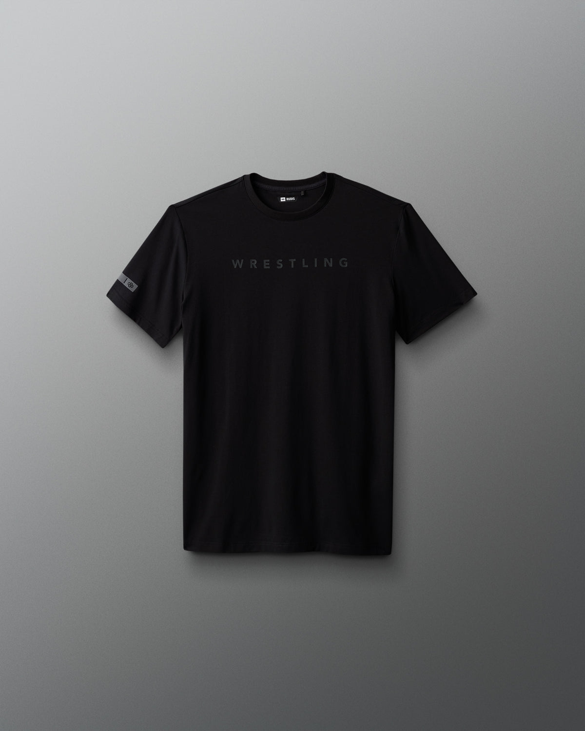 Black t-shirt with 'WRESTLING' text on a gray background