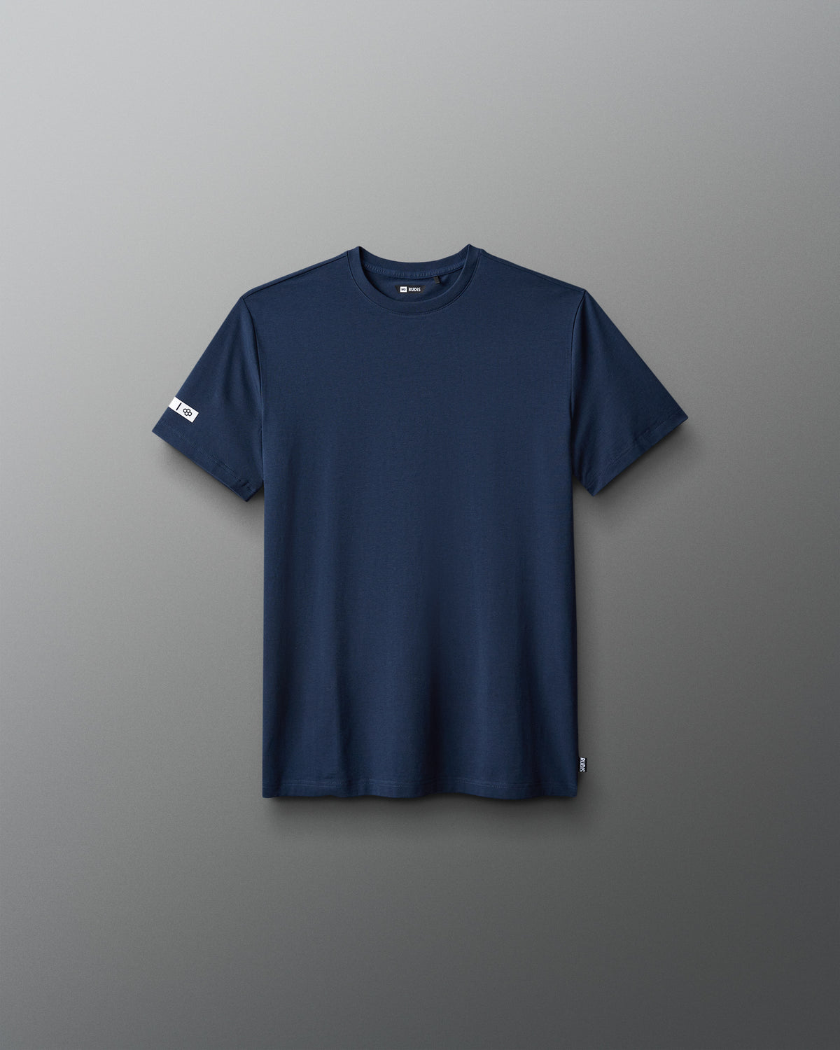 Navy blue t-shirt on a gray background