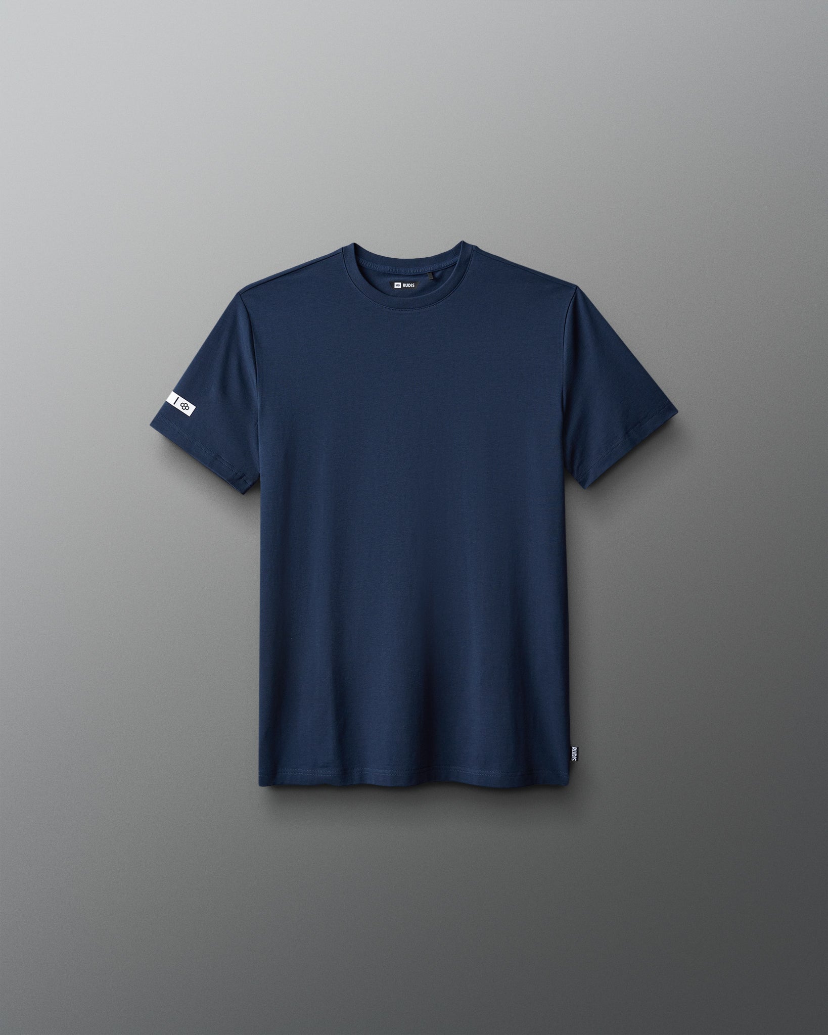Navy blue t-shirt on a gray background