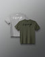 Back view of the RUDIS Motto Scripted Youth Elite Super Soft T-Shirt 2-Pack in olive and heather gray with “A Way of Life” graphics.