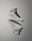 RUDIS Samurai Speed Youth Wrestling Shoes in Kokoro displayed from multiple angles, highlighting gray mesh construction, high-top ankle straps, and translucent blue soles.
