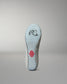 Outsole view of the RUDIS Samurai Speed Youth Kokoro wrestling shoe, featuring translucent light blue rubber, a textured traction pattern, and red RUDIS emblem.