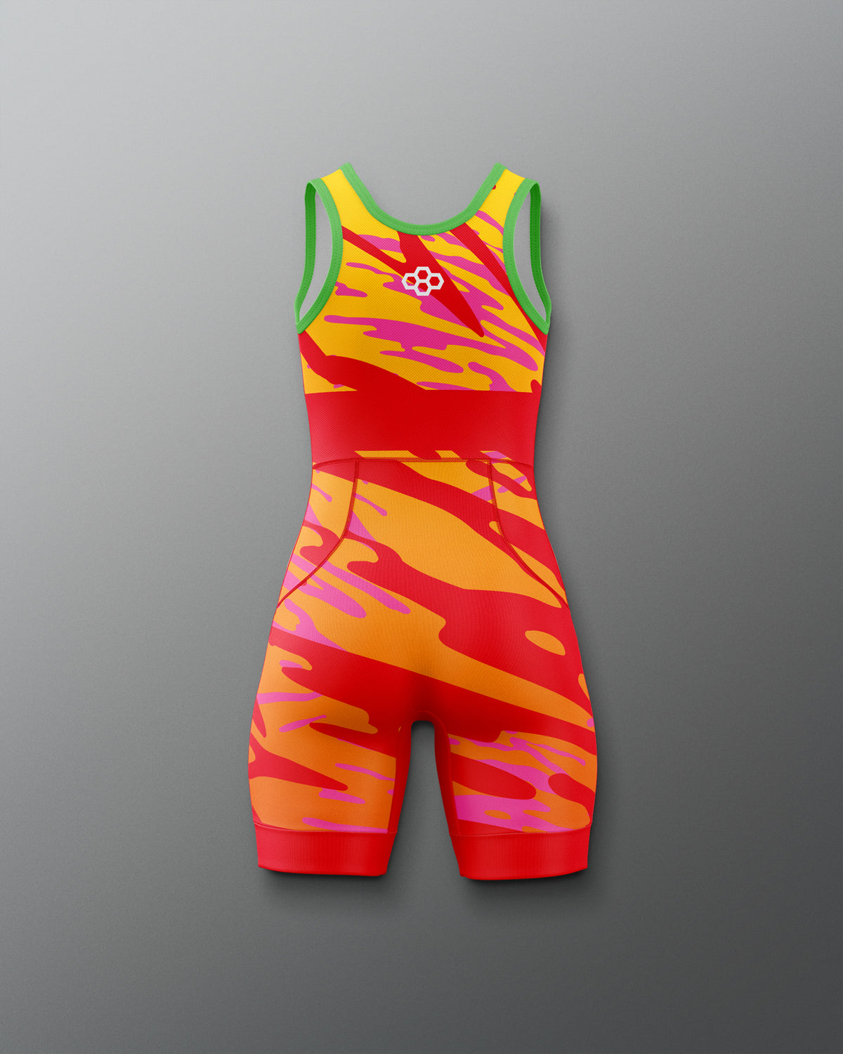 Colorful wrestling singlet with a pattern on a gray background