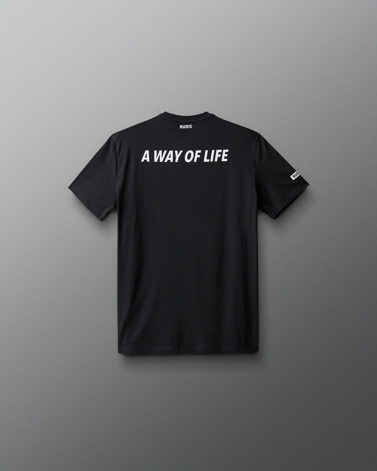 Black t-shirt with 'A Way of Life' text on a gray background