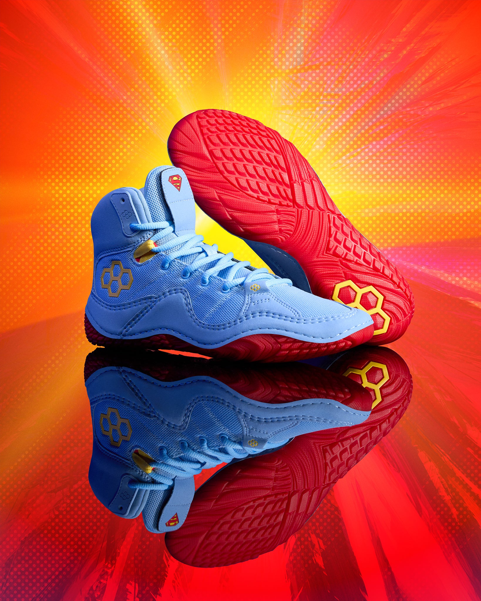 RUDIS JB1 Superman Youth Wrestling Shoes in blue and red with Superman and RUDIS logos