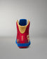 Rear view of RUDIS Wonder Woman Hildebrandt 2.0 girls' wrestling shoe, highlighting the red heel, gold collar lining, gold RUDIS emblem and blue sole.
