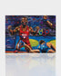 A vibrant painting depicting a victorious USA wrestler celebrating after a match showcasing intense emotions and Olympic symbols in the background